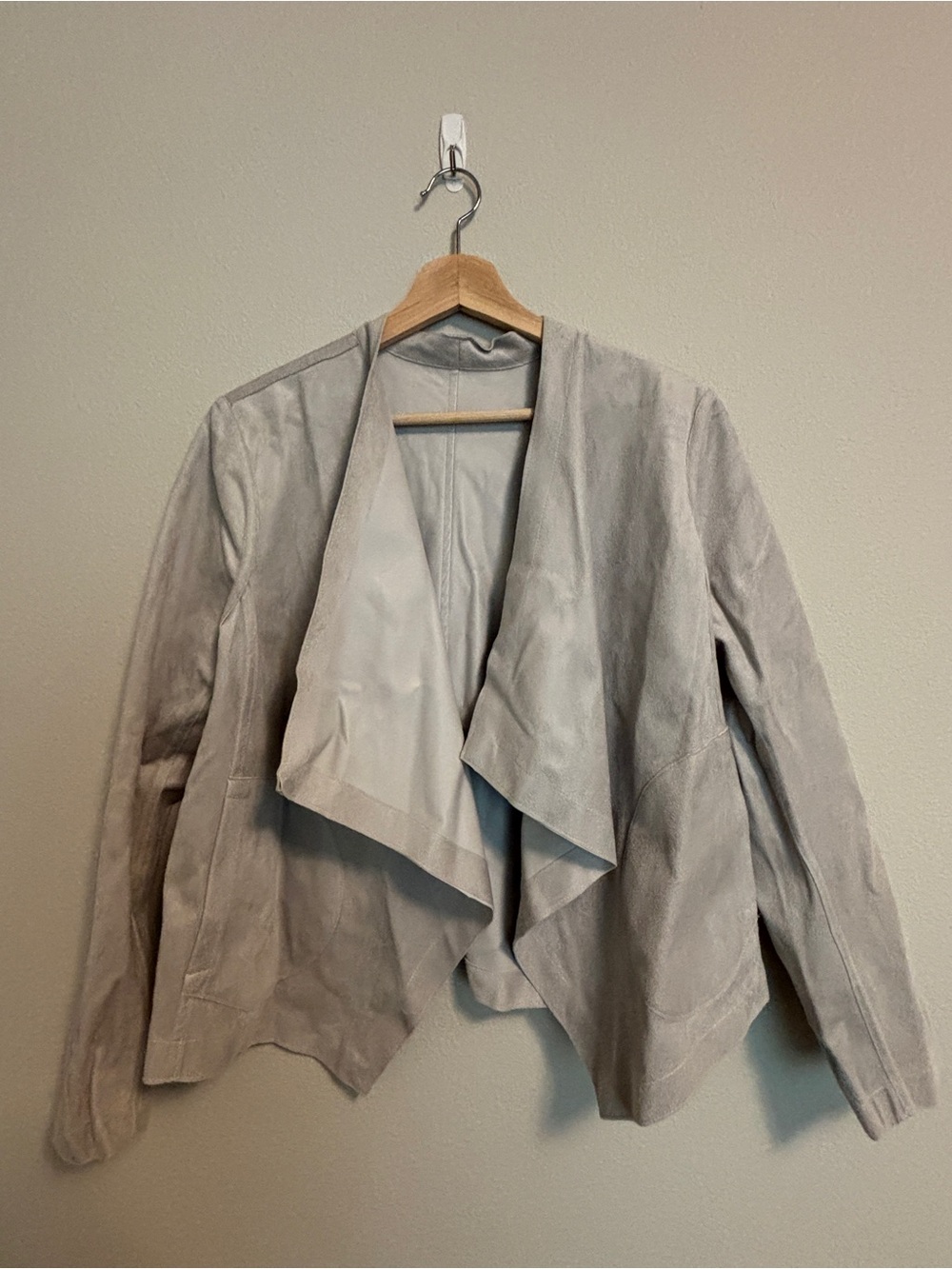 Light Gray Draped Reversible Leather and  Suede Jacket